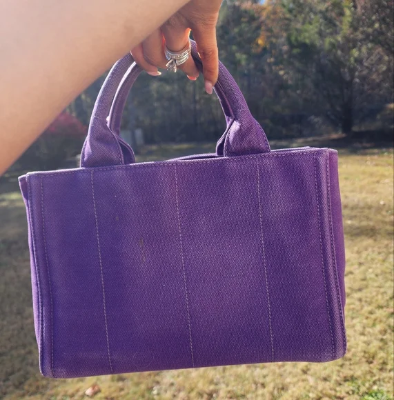 Prada Canapa Purple Cloth Bag - Picture 5 of 11